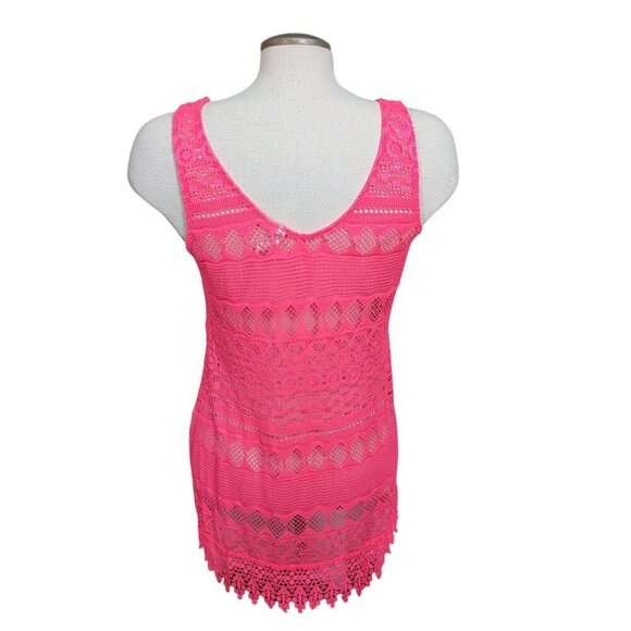 Ocean Pacific OP Crochet Swimsuit Swim Coverup Hot Melon Junior Medium 7 9 Beach - Picture 5 of 6